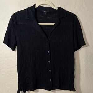 Banana republic Black 100% linen resortwear button front short sleeve top